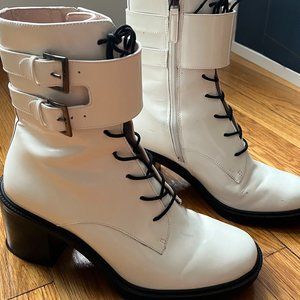 Nine West White Combat Boots 7 1/2